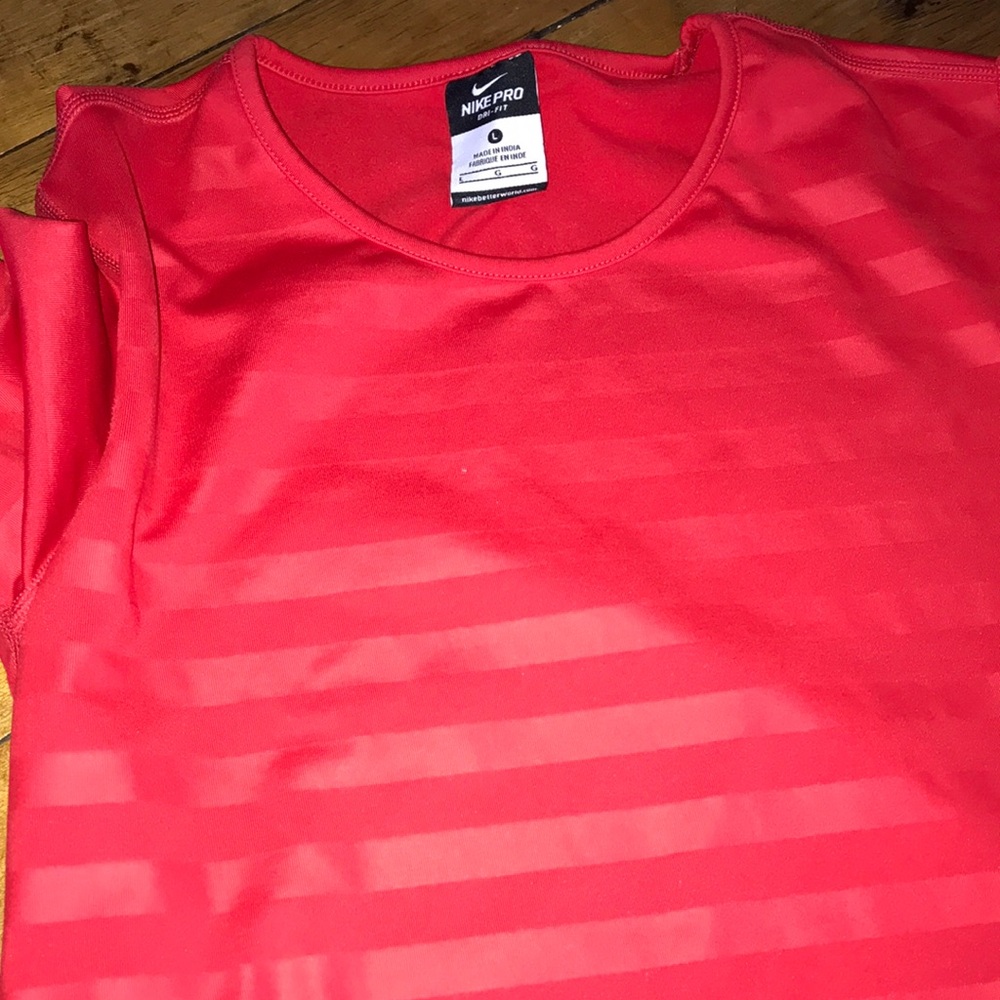 Nike Red Striped Long Sleeve Athletic Top - Picture 3 of 4
